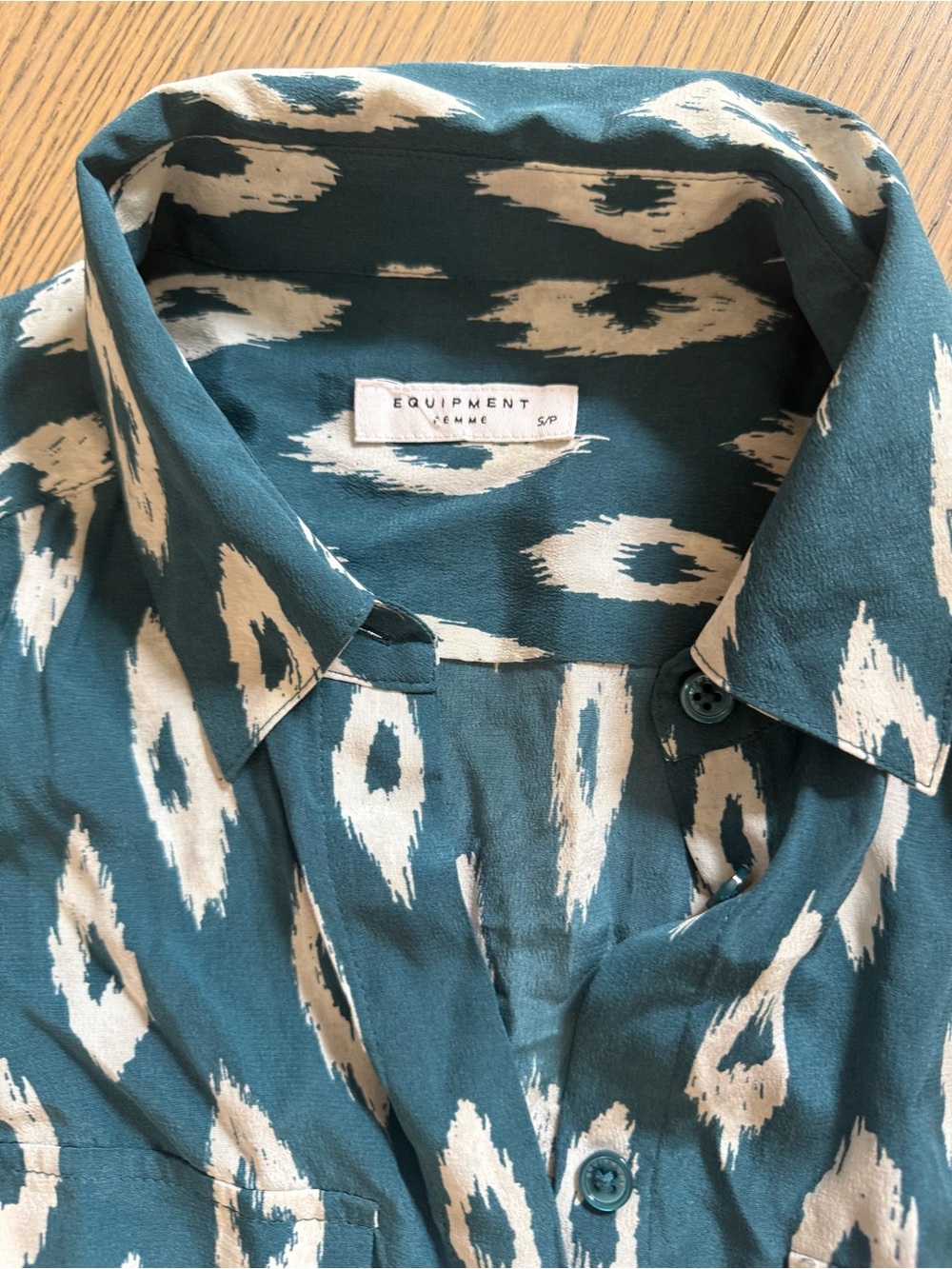 Equipment 100% silk Sleeveless Teal Ikat Print Shirt Dress with Tie Waist - Picture 4 of 4